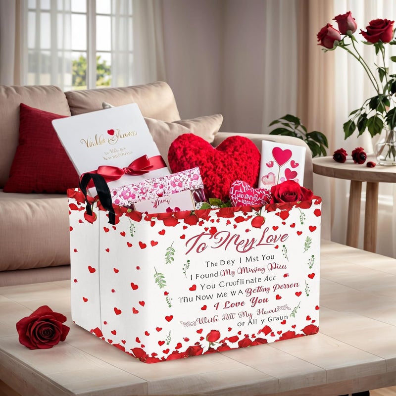 SETAMA Cute Large Valentine's Day Gift Basket Empty Heart Decor Storage Bin for Kid Baby Room Décor (Rose Petals Love) - Image 2
